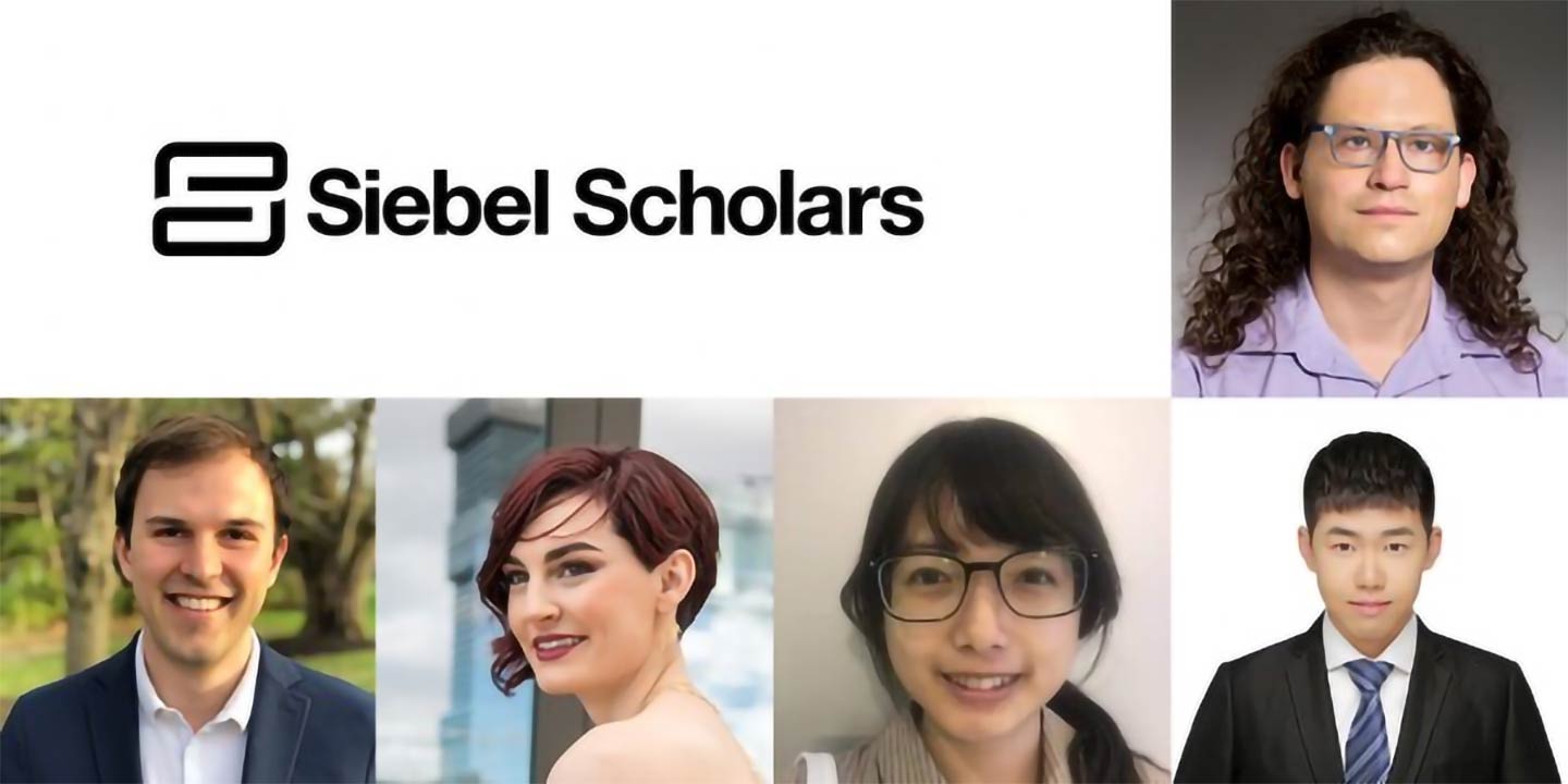  Brandon Bohrer (top), Rogerio Bonatti, Megan Hofmann, Fish Tung and Lijun Yu have been named 2021 Siebel Scholars.